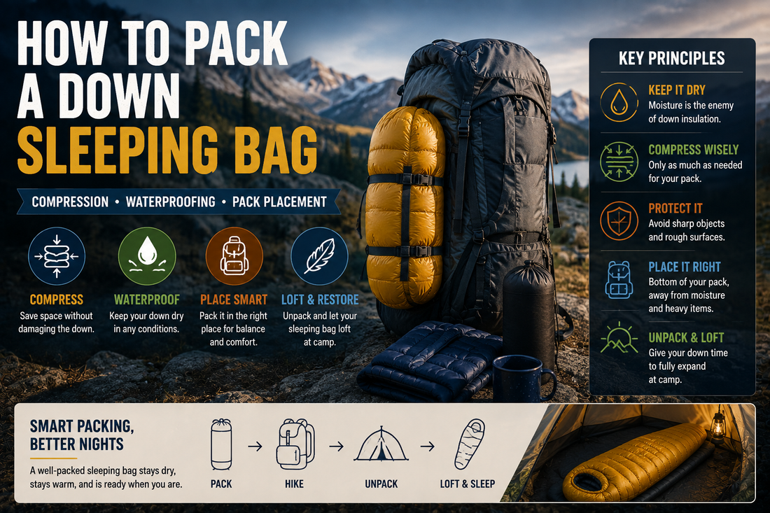 How to Pack a Down Sleeping Bag for Backpacking: Compression, Waterproofing & Pack Placement