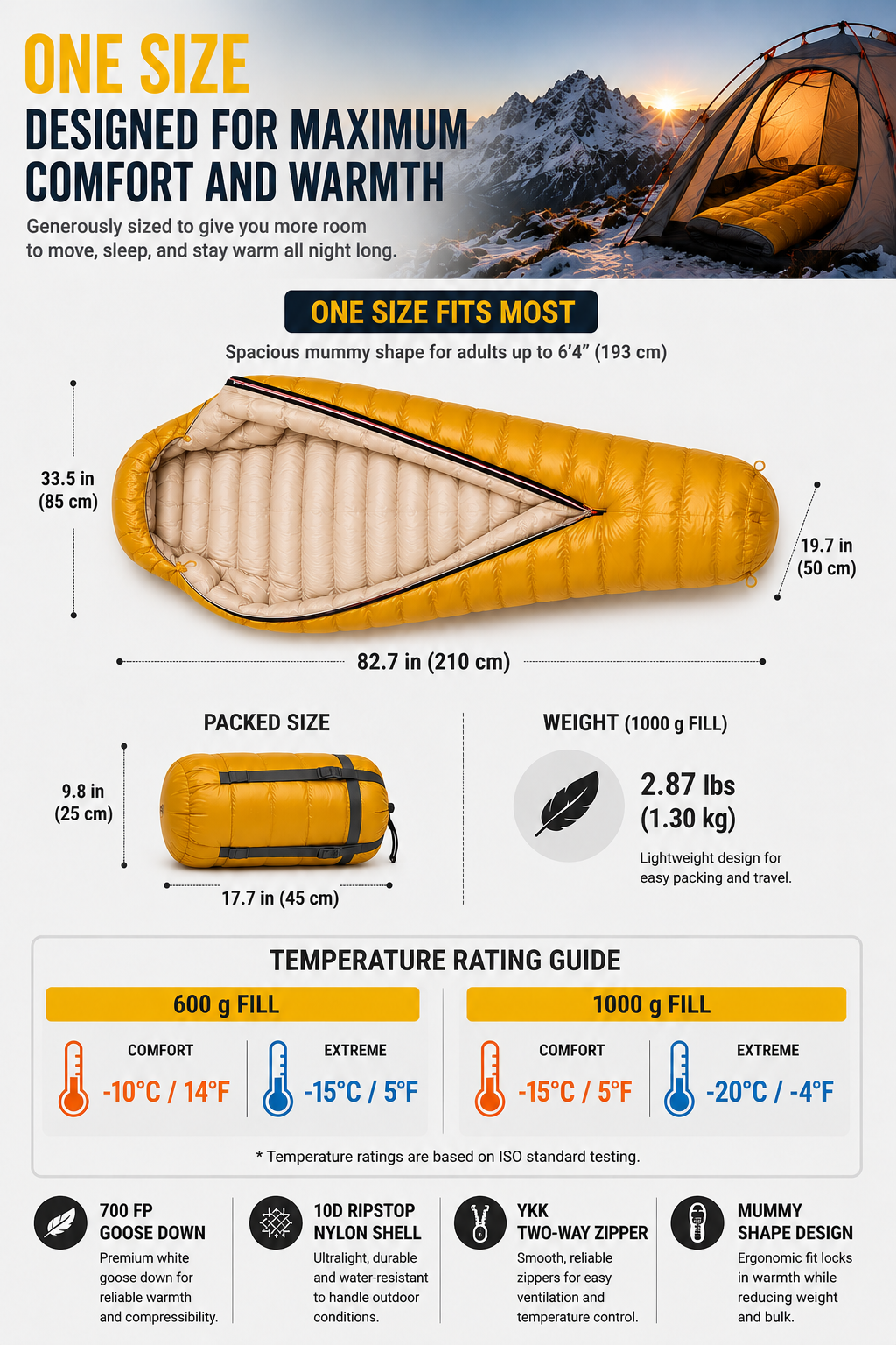700 FP Goose Down Sleeping Bag for Winter Camping | SMTALG