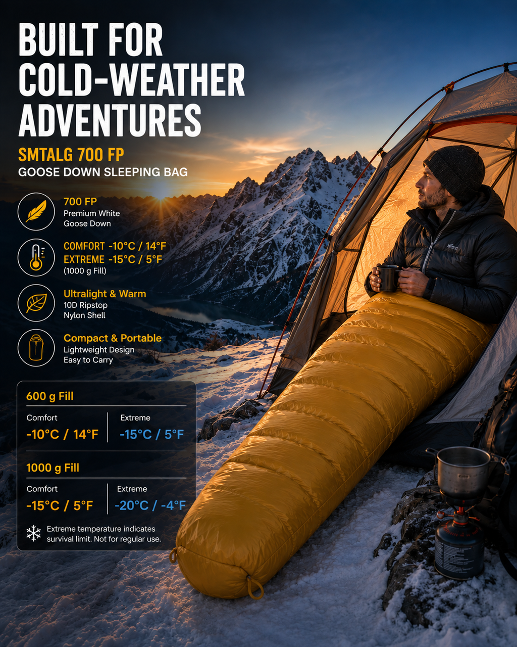 700 FP Goose Down Sleeping Bag for Winter Camping | SMTALG