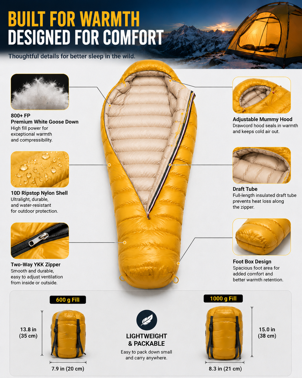 SMTALG 800+ FP Ultralight Goose Down Sleeping Bag