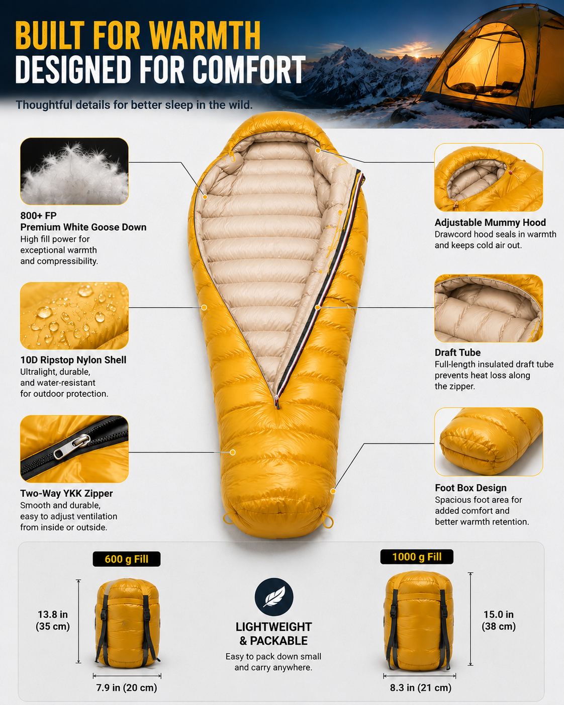 SMTALG 800+ FP Ultralight Goose Down Sleeping Bag