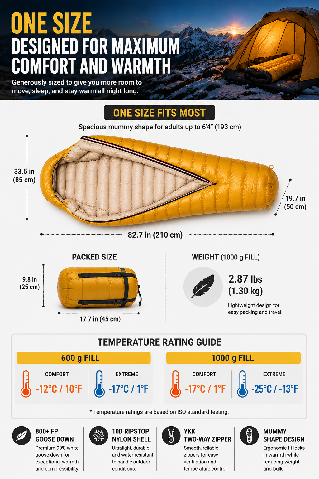SMTALG 800+ FP Ultralight Goose Down Sleeping Bag